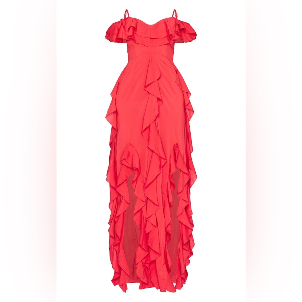 Pretty Little Thing Red Off The Shoulder event Maxi dress